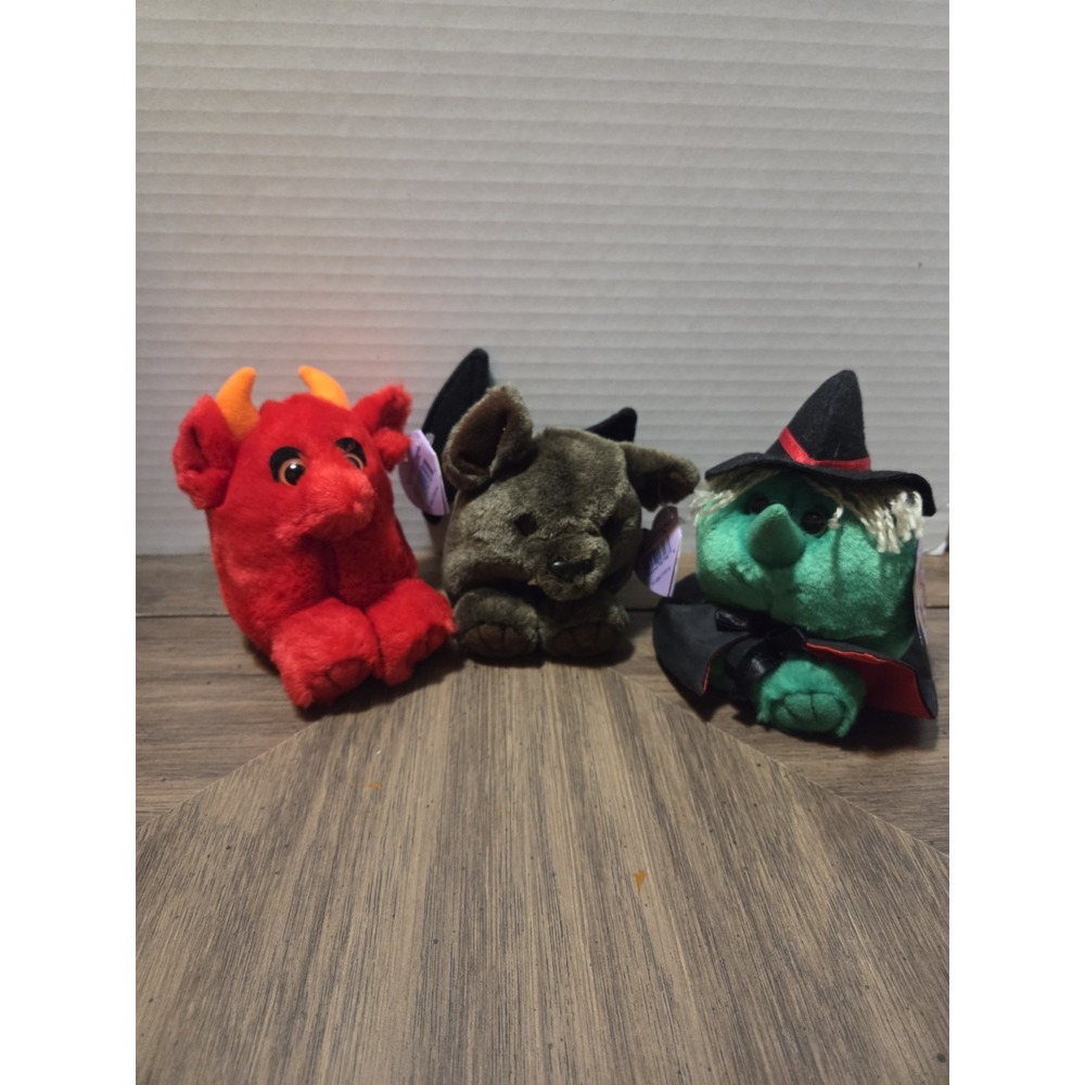 Puffkins Vintage 1994 Halloween Plush Set Of 3 Bat Witch Devil